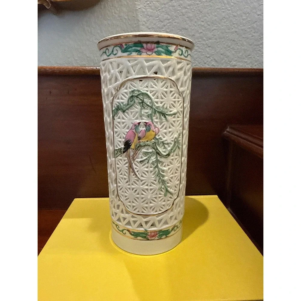 Reticulated Blanc de Chine Porcelain Lantern‎ Lamp Base or Vase MCM 8.75